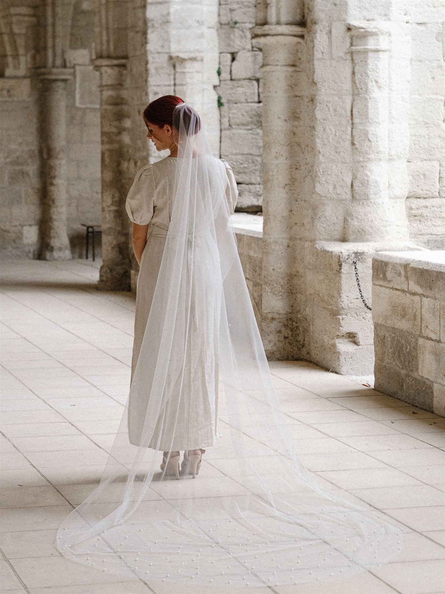 Voile de mariée en tulle avec perles brodées